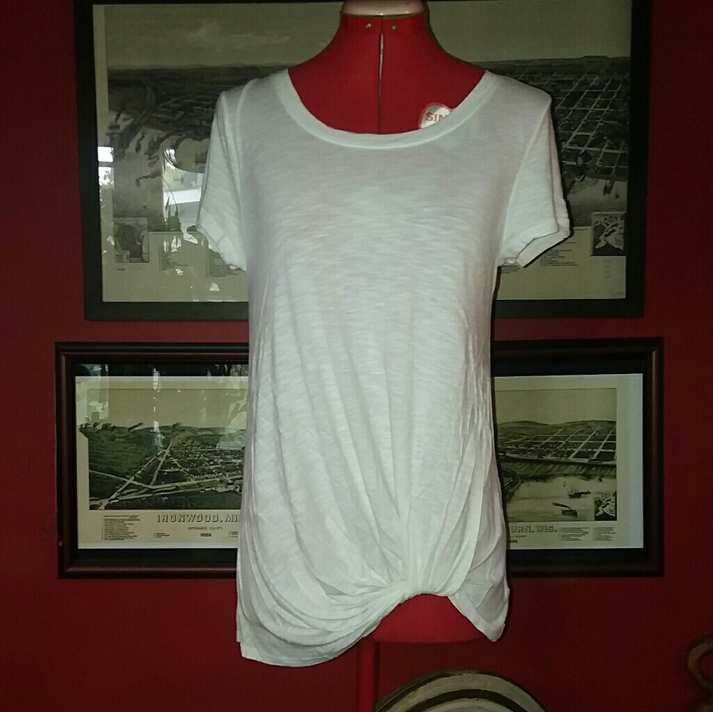 Maurices White Twist Front Basic Tee Shirt